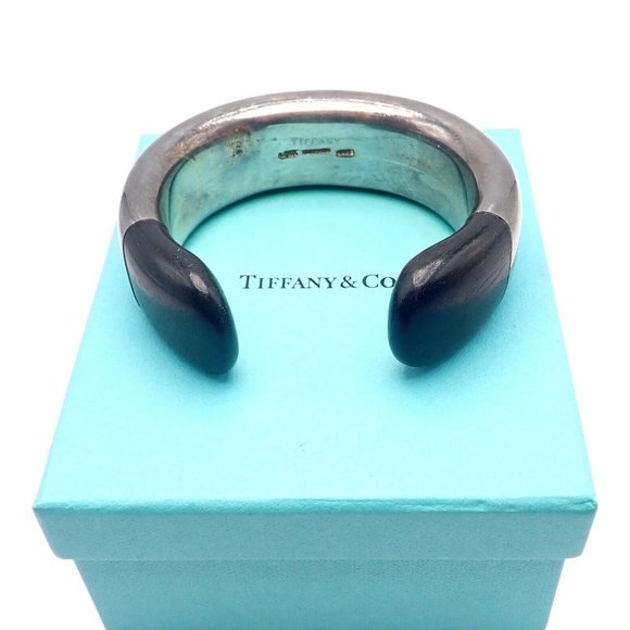 Vintage Tiffany & Co Sterling Silver Andreas Mikkelson Ebony Wood Cuff Bracelet - Picture 4 of 8